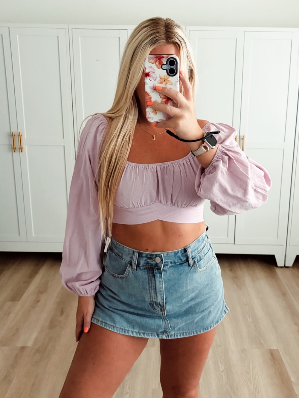 Pink lavender tie back long sleeve crop top